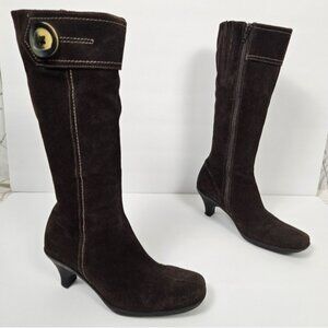 La Canadienne Brown Suede Mid Calf Square Toe Boots